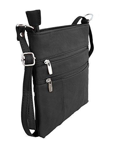 Roma Leathers Mini Cross Body Purse - Multi Pocket Double Zipper Handbag - Premium Black Leather - Adjustable Shoulder Strap - Convenient Travel Bag - Designed in the U.S.A. - Image 2