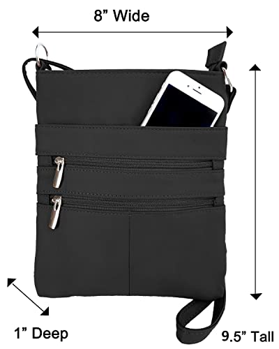 Roma Leathers Mini Cross Body Purse - Multi Pocket Double Zipper Handbag - Premium Black Leather - Adjustable Shoulder Strap - Convenient Travel Bag - Designed in the U.S.A. - Image 4