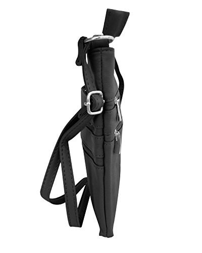 Roma Leathers Mini Cross Body Purse - Multi Pocket Double Zipper Handbag - Premium Black Leather - Adjustable Shoulder Strap - Convenient Travel Bag - Designed in the U.S.A. - Image 3