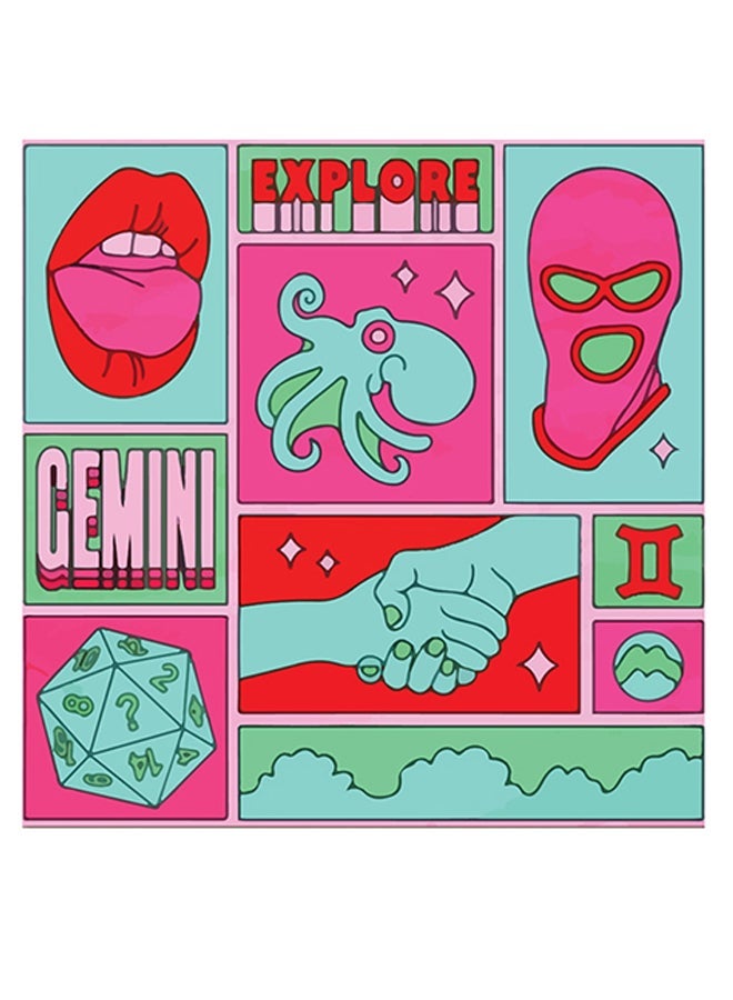 RYN Gemini Themed Wall Art Pink/Green/Brown 30x30cm - Image 1