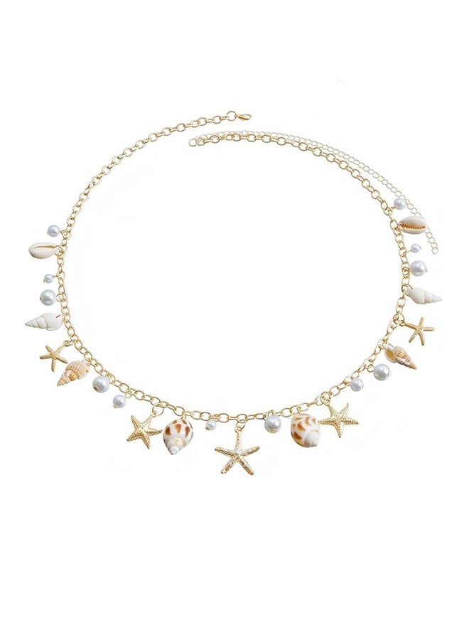 Seashell Starfish Women's Waist Chain, Pearl Belt Seashell Body Chain Bohemian Gold Starfish Shell Waterproof Summer Beach Body Jewelry - Image 1