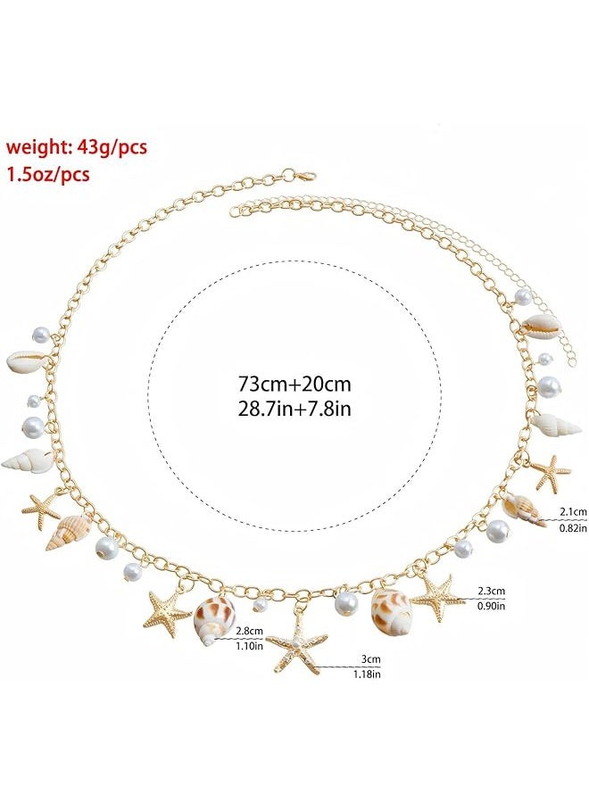 Seashell Starfish Women's Waist Chain, Pearl Belt Seashell Body Chain Bohemian Gold Starfish Shell Waterproof Summer Beach Body Jewelry - Image 2