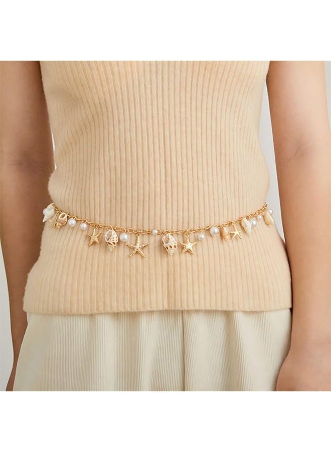 Seashell Starfish Women's Waist Chain, Pearl Belt Seashell Body Chain Bohemian Gold Starfish Shell Waterproof Summer Beach Body Jewelry - Image 5