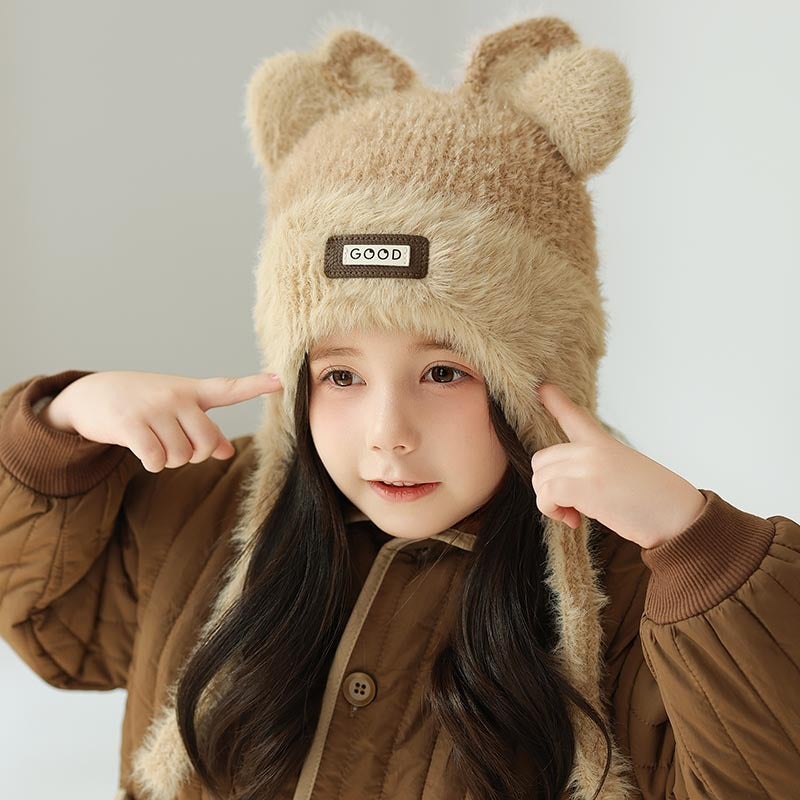 Children'S Lei Feng Hat Women'S Winter Cute Face-Showing Small Fleece-Lined Thickened Wool Knitted Baby'S Ear-Protecting Warm Hat - Image 1