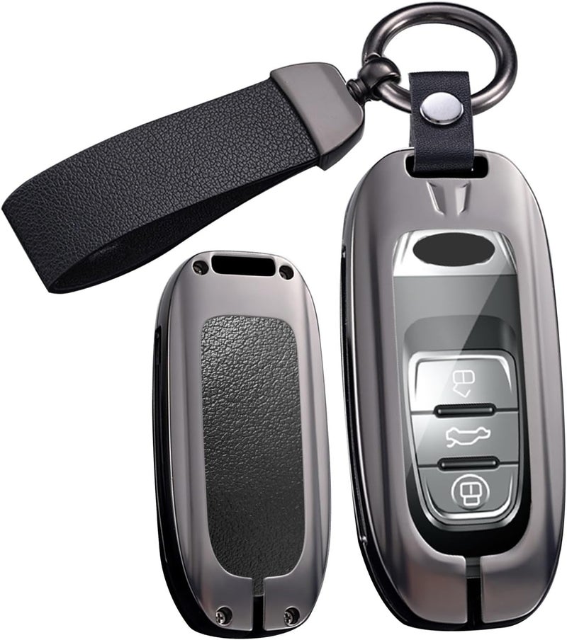 ontto Metal Leather Car Key Fob Cover for Audi Models - Key Holder Case with Keychain - Image 1