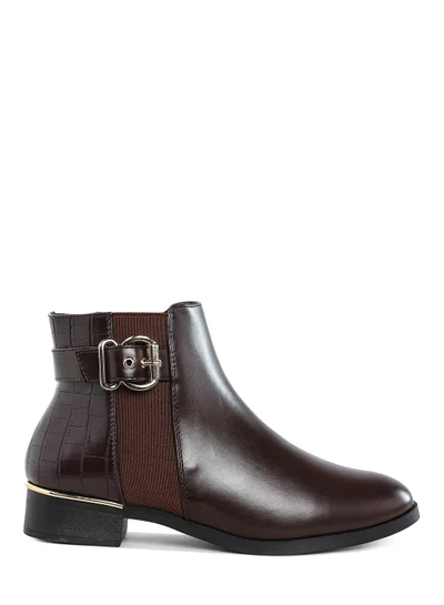 London Rag Buckled Faux Leather Ankle Boot in Brown