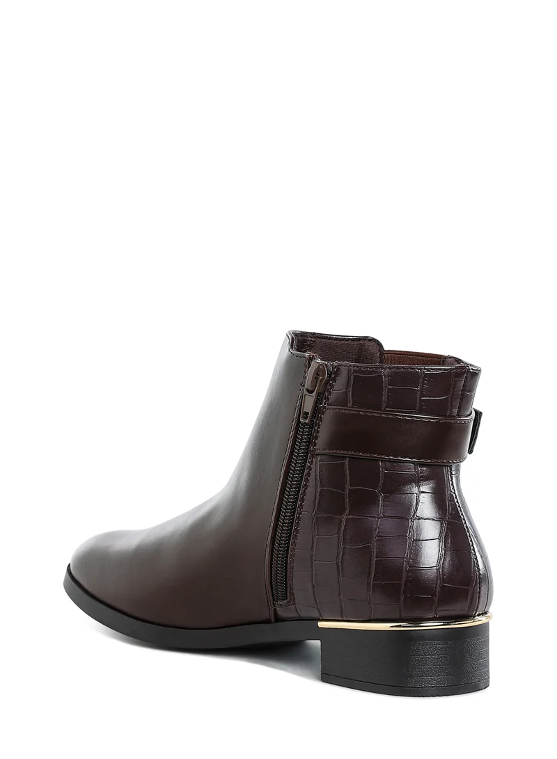 London Rag Buckled Faux Leather Ankle Boot in Brown
