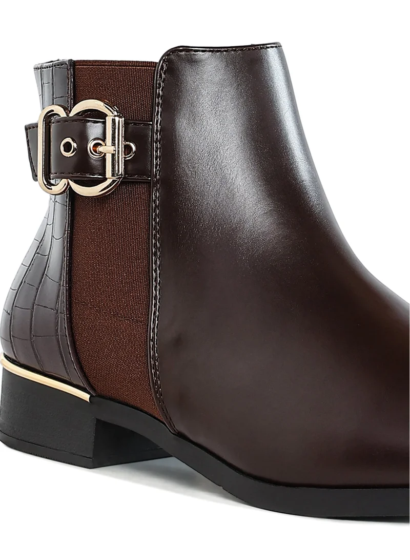 London Rag Buckled Faux Leather Ankle Boot in Brown