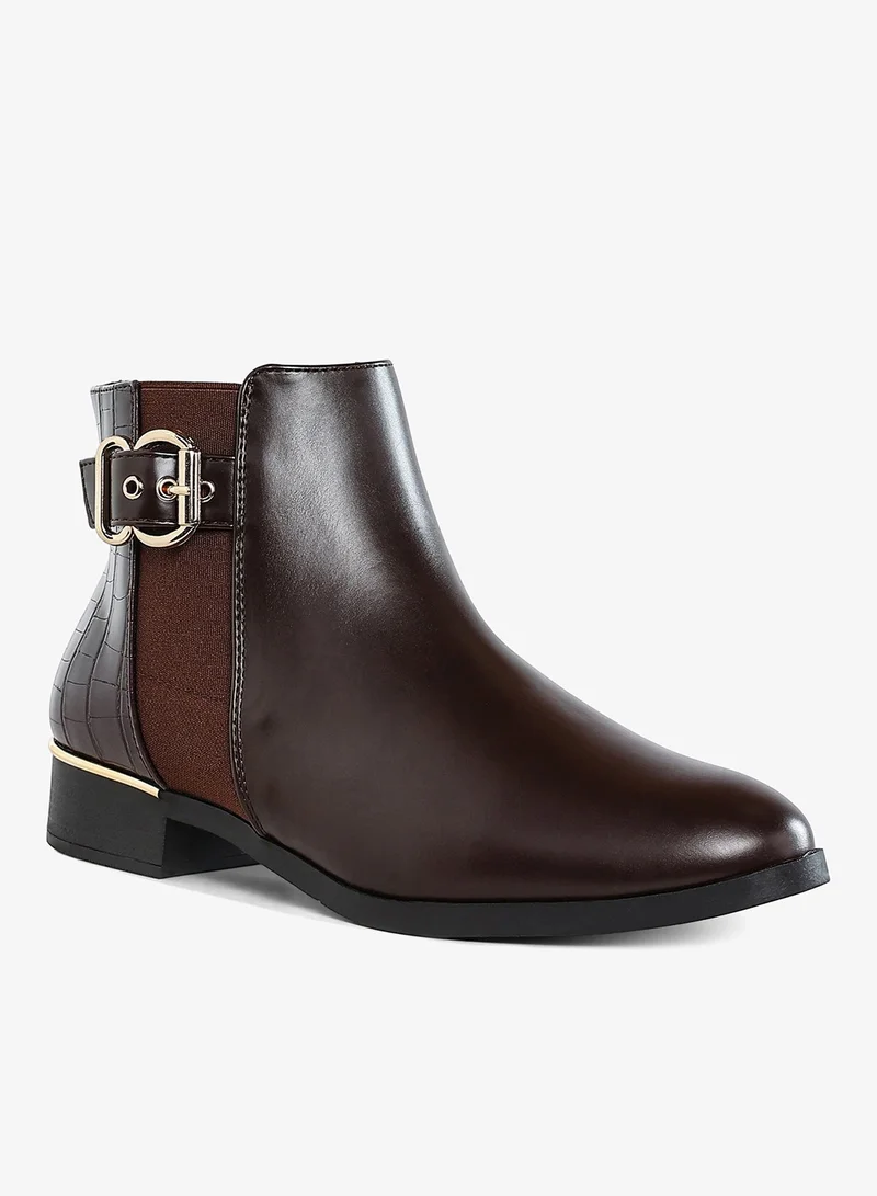 London Rag Buckled Faux Leather Ankle Boot in Brown