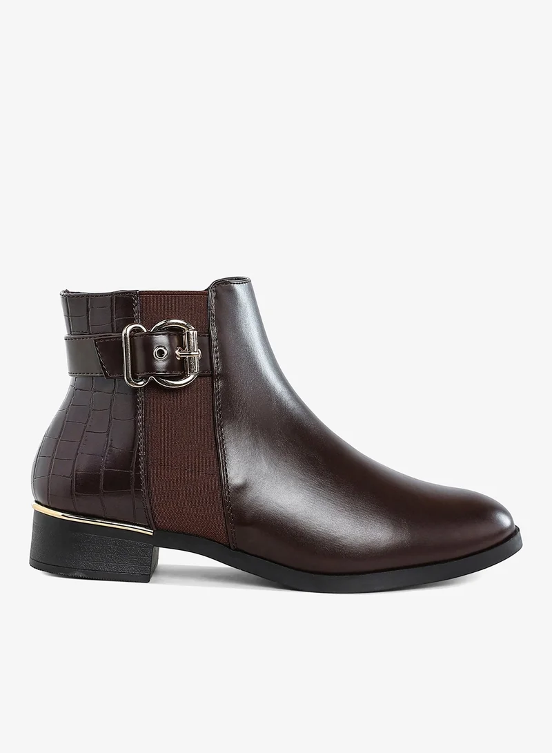 London Rag Buckled Faux Leather Ankle Boot in Brown