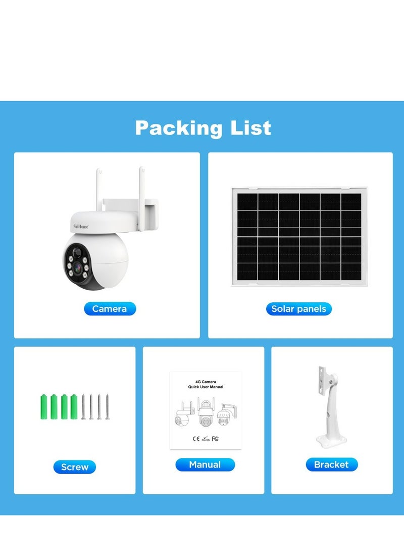 SriHome - 7w Solar Wireless Security 4G Camera with Battery, 360° Pan & Tilt Surveillance,PIR Humanoid Detection,Pan Tilt Control,Waterproof and Two Way Audio Surveillance Camera with Night Color View - Image 1