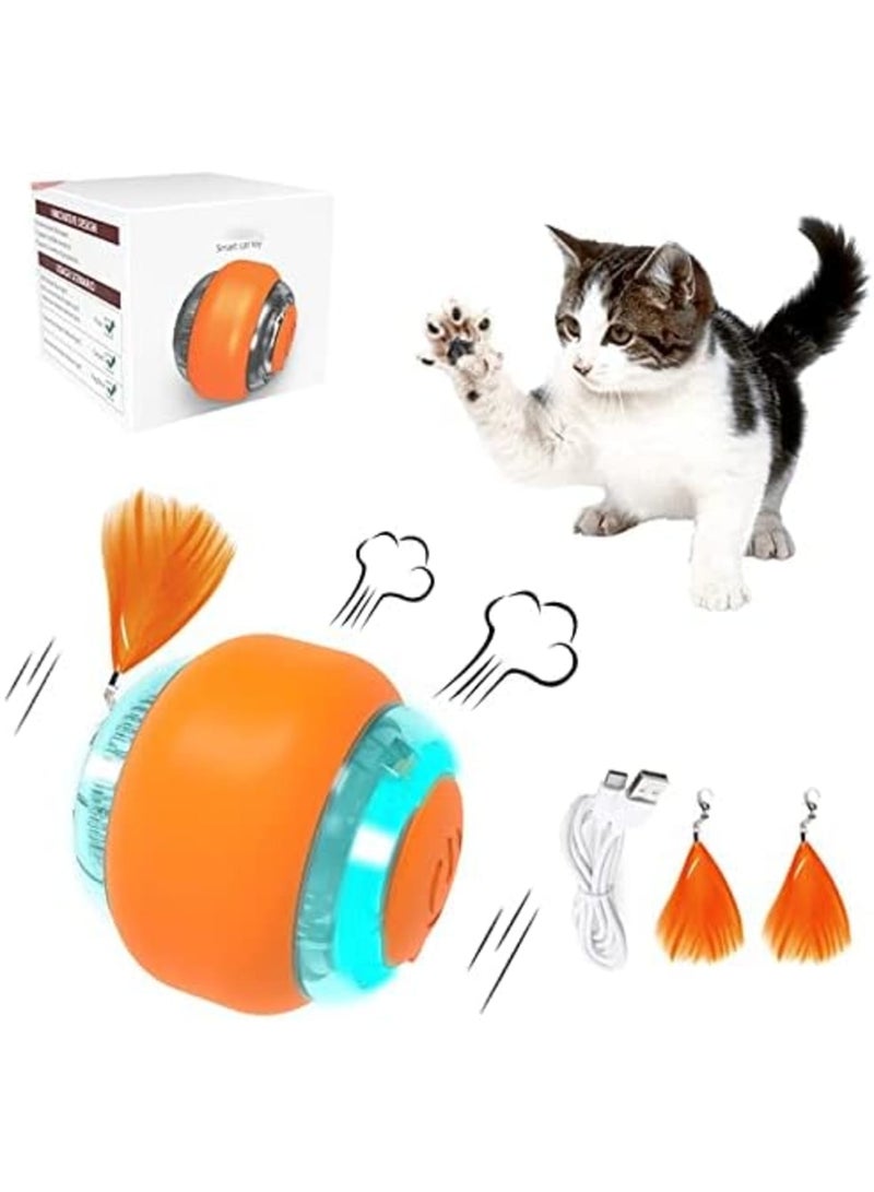SYOSI Interactive Cat Toys Ball, Intelligent Indoor Automatic Moving Cat Toy Ball, USB Rechargeable Pet Toy with Light, Smart Electric Cat Toy for Exercise Entertainment, Fun Present for Kitten (Orange) - Image 1