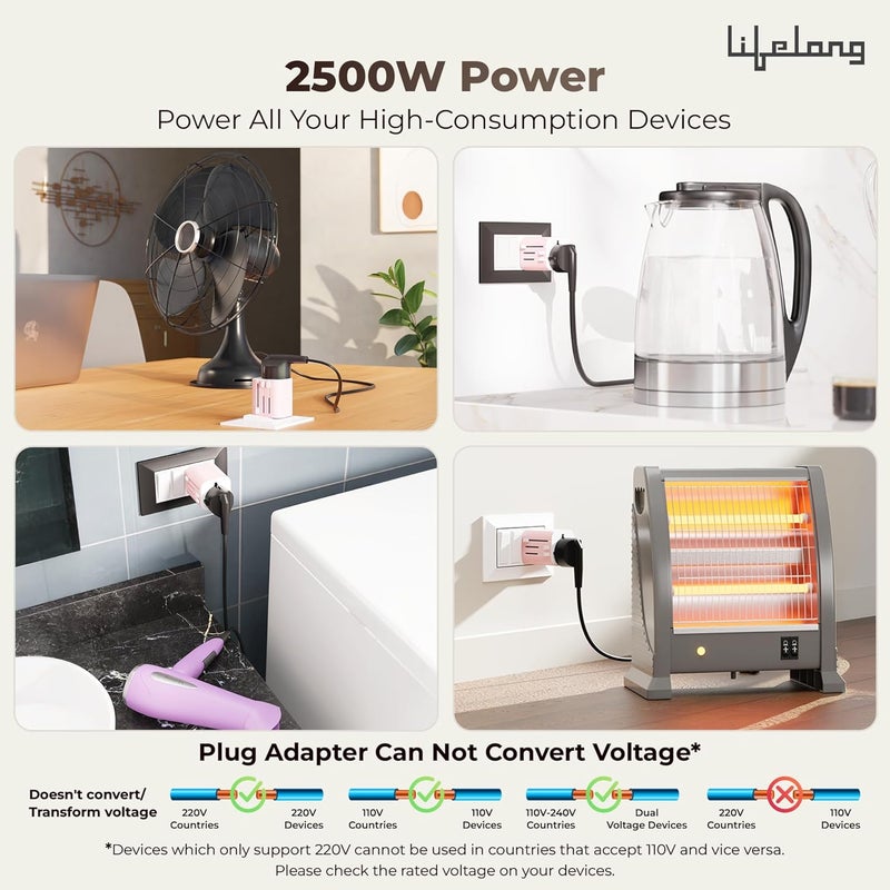 Lifelong Electronics 10A Universal Travel Adapter All in One | 2500W Heavy Duty Power | 180+ Countries - Europe/US/UK/AU/Asia etc. | 9-Hole International Worldwide Socket Accessories (Latest Launch) - Image 3