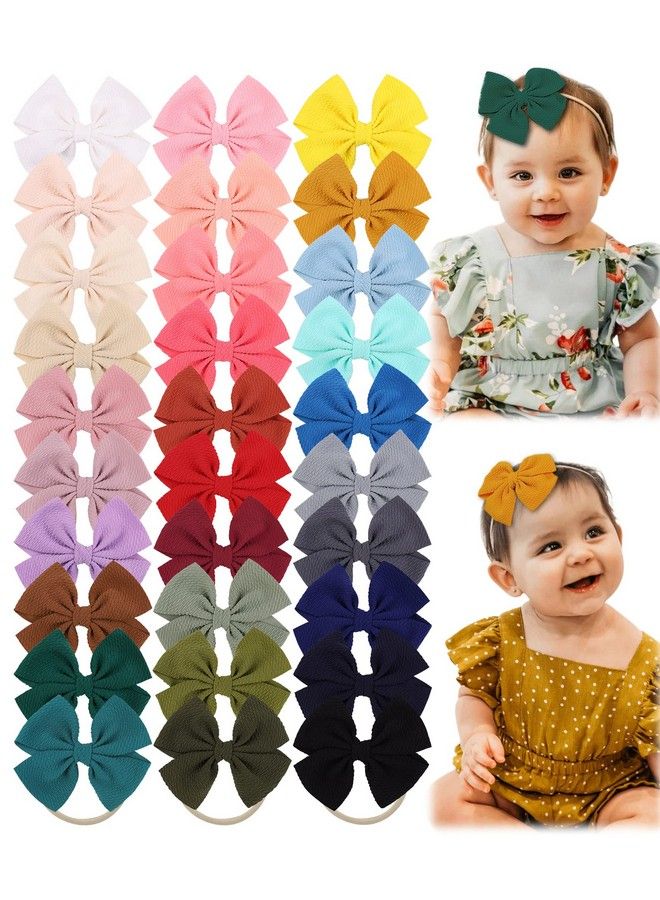 jollybows 30Pcs Baby Girls Hair Bows Headband Nylon Hair Band Elastic Hair Accessories For Kids Infants Toddlers - Image 1