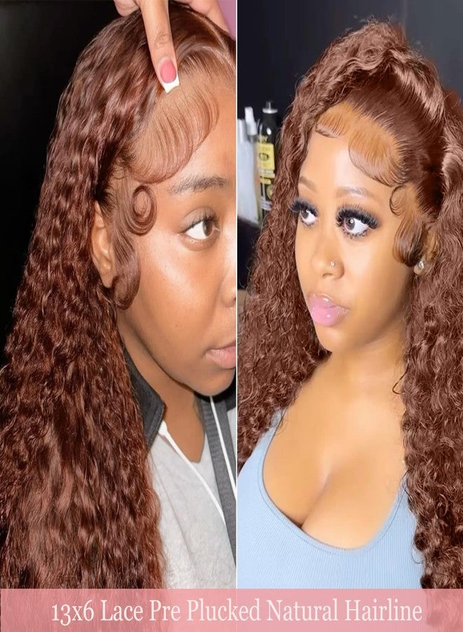 Bworto 30 Inch Chocolate Brown Deep Wave Lace Front Wigs Human Hair 13x6 Hd Curly Lace Frontal Wigs for Black Women Pre Plucked Wet and Wavy Glueless 4# Brown Color - Image 3