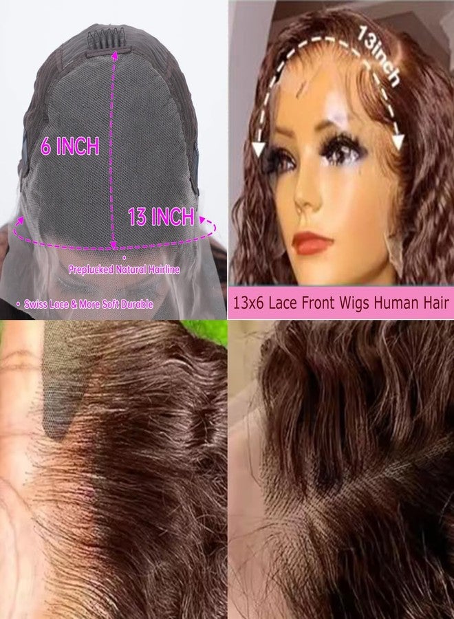 Bworto 30 Inch Chocolate Brown Deep Wave Lace Front Wigs Human Hair 13x6 Hd Curly Lace Frontal Wigs for Black Women Pre Plucked Wet and Wavy Glueless 4# Brown Color - Image 4