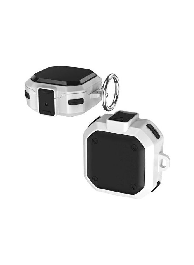 With Security Lock Armor Cover For Galaxy Buds Pro / Samsung Galaxy Buds 2 Hard PC Shockproof With Keychain Black White 