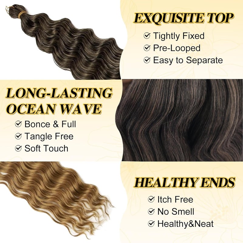 BARSDAR Ocean Wave Crochet Braiding Hair, 55 cm 6 Packs Deep Wave GoGo Curl Crochet Hair for Women Synthetic Boho Braids Long Wavy Curly Braids Hair Extension – Black Ombre Blonde - Image 3