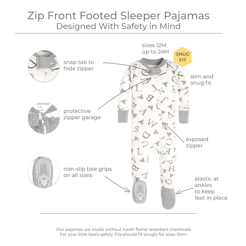 Burt's Bees Baby baby boys Pajamas, Zip-front Non-slip Footed Pjs, Organic Cotton and Toddler Sleepers, A Bee C/Stripe 2-pk, 24 Months US - Image 2
