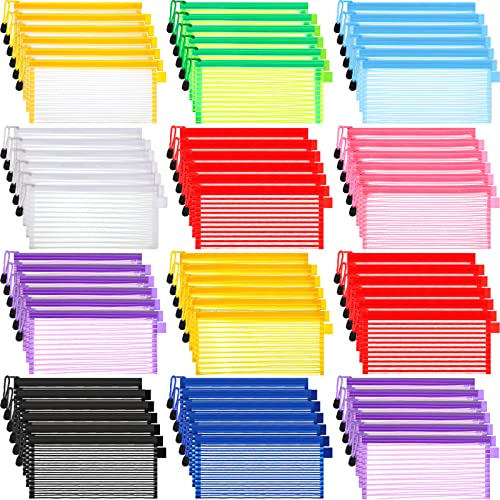 Leelosp 80 Pcs Mesh Zipper Pouch Bulk Mesh Cosmetics Bag Pencil Storage Pouch Toiletry Makeup Bags Employee Appreciation Gift for Office Travel OrganizationSolid Color9 x 47 Inch - Image 1