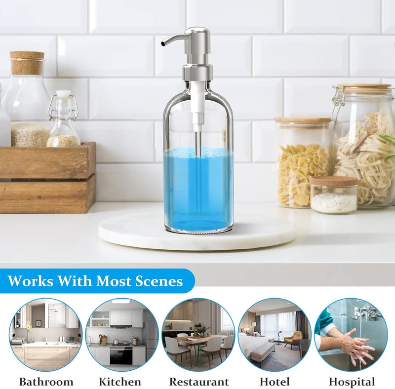 ARKTEK Glass Soap Dispenser - Clear Dish Soap Dispenser for Kitchen, Refillable Liquid Hand SoapDispenser with Rust Proof Stainless Steel Pump for Bathroom, Countertop (17 Ounce/ 500 ML) - Image 5