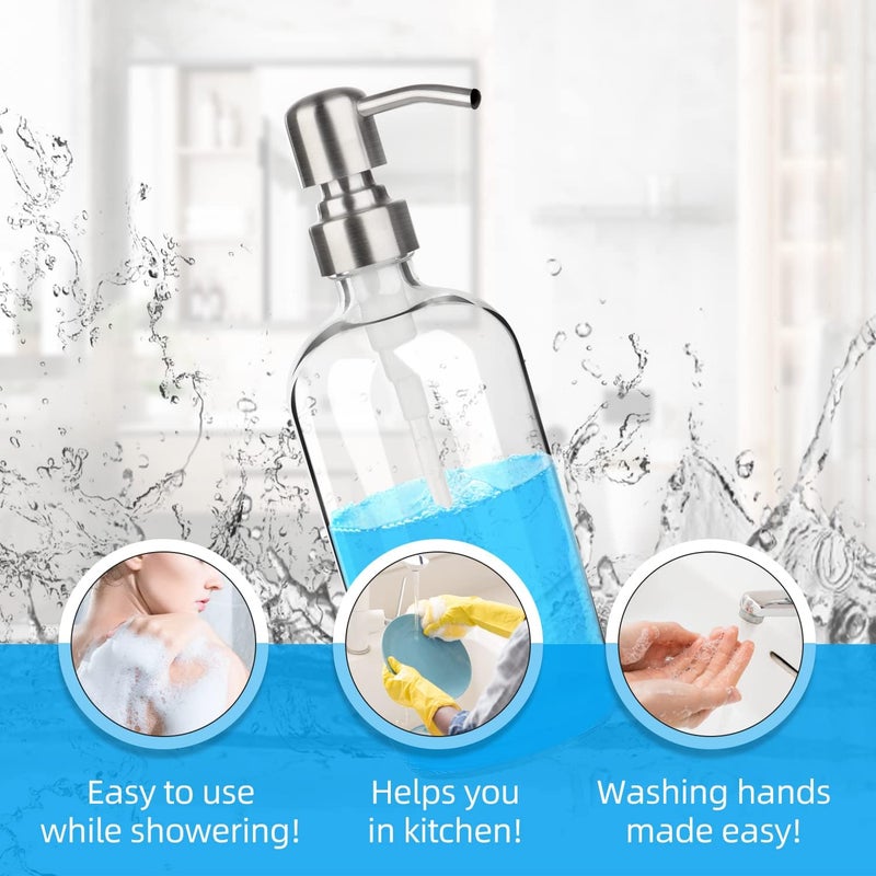 ARKTEK Glass Soap Dispenser - Clear Dish Soap Dispenser for Kitchen, Refillable Liquid Hand SoapDispenser with Rust Proof Stainless Steel Pump for Bathroom, Countertop (17 Ounce/ 500 ML) - Image 3