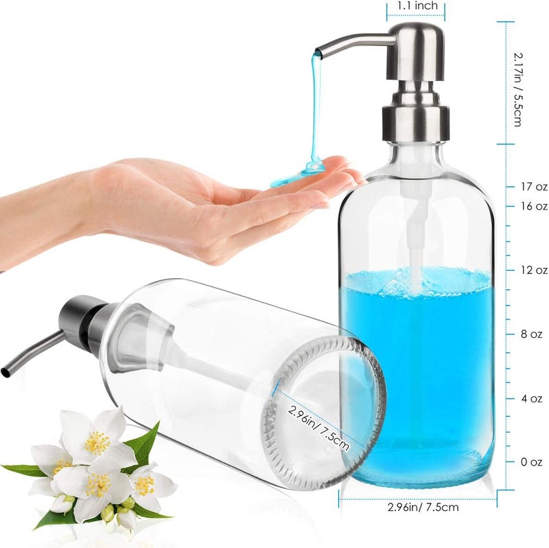 ARKTEK Glass Soap Dispenser - Clear Dish Soap Dispenser for Kitchen, Refillable Liquid Hand SoapDispenser with Rust Proof Stainless Steel Pump for Bathroom, Countertop (17 Ounce/ 500 ML) - Image 1