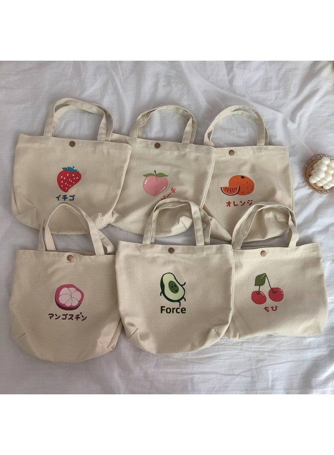 Fruit Printing Portable Canvas Bag Hand Carrying Small Square Bag Solid Color Cute Korean Soft Cute Breakfast Bag Bento Environmental Protection Bag-Color:Beige Cherry - Image 3