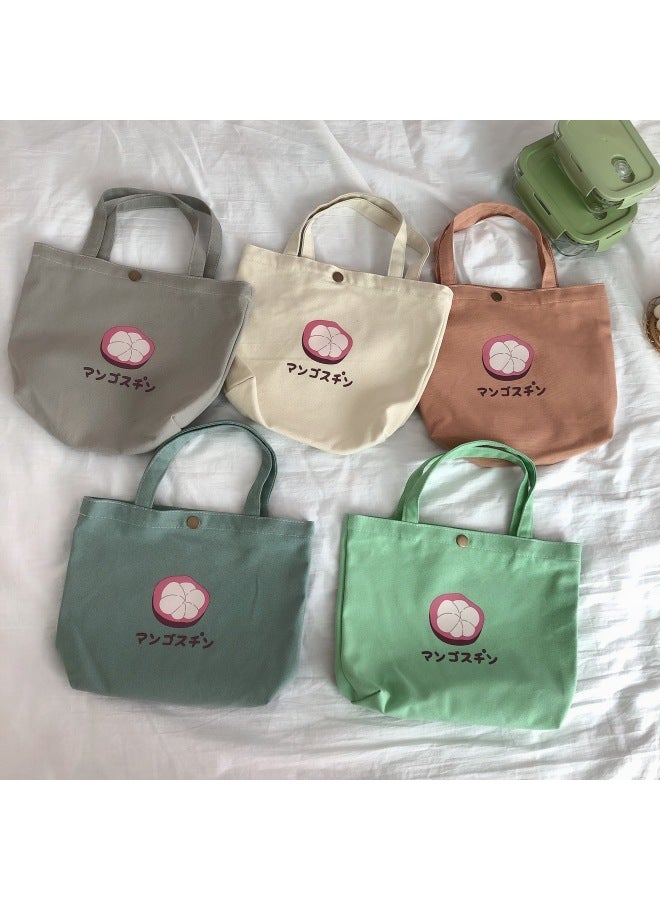 Fruit Printing Portable Canvas Bag Hand Carrying Small Square Bag Solid Color Cute Korean Soft Cute Breakfast Bag Bento Environmental Protection Bag-Color:Beige Cherry - Image 4