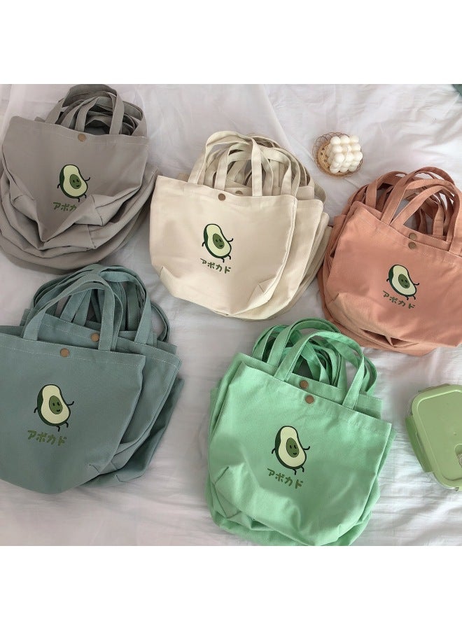 Fruit Printing Portable Canvas Bag Hand Carrying Small Square Bag Solid Color Cute Korean Soft Cute Breakfast Bag Bento Environmental Protection Bag-Color:Beige Cherry - Image 2