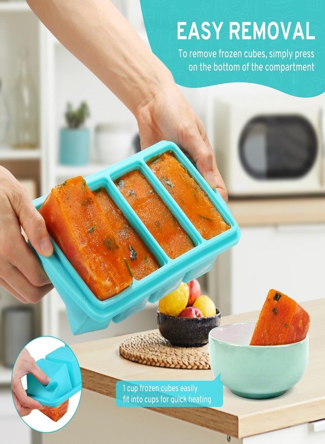 Uozuke Silicone Freezer Tray with Lid - 1 Cup Silicone Food Freezer Tray - Large Ice Cube Freezer Molds - Soup, Sauce, leftovers, Homemade Meal Prep Freezing Kitchen Storage Containers - Aqua - 2-Pack - Image 2