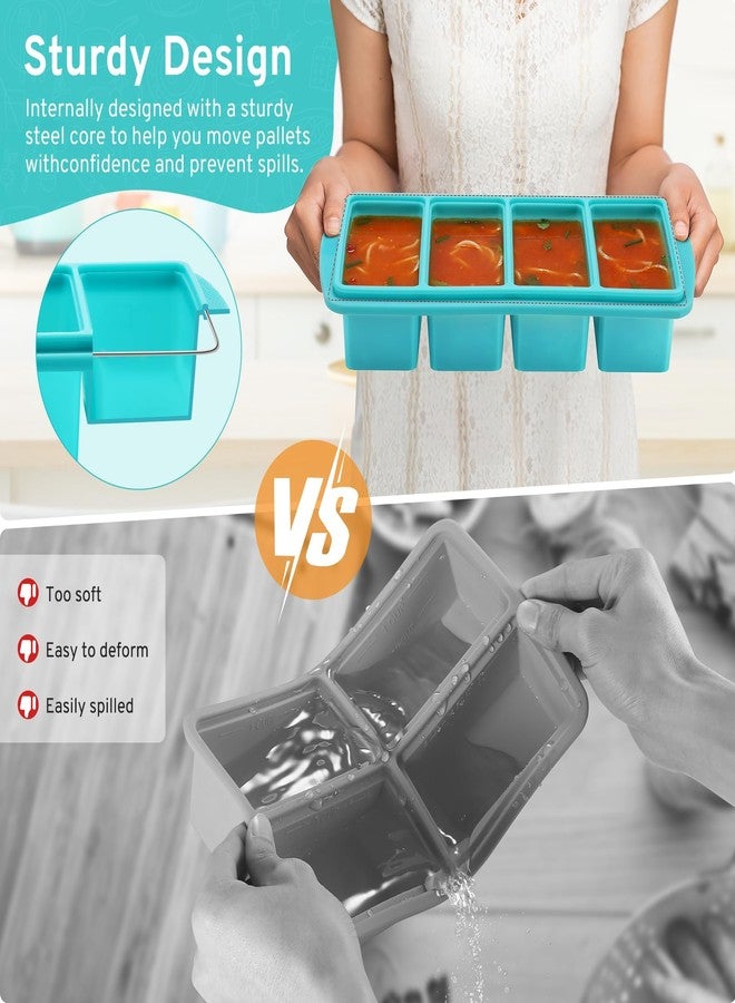 Uozuke Silicone Freezer Tray with Lid - 1 Cup Silicone Food Freezer Tray - Large Ice Cube Freezer Molds - Soup, Sauce, leftovers, Homemade Meal Prep Freezing Kitchen Storage Containers - Aqua - 2-Pack - Image 3