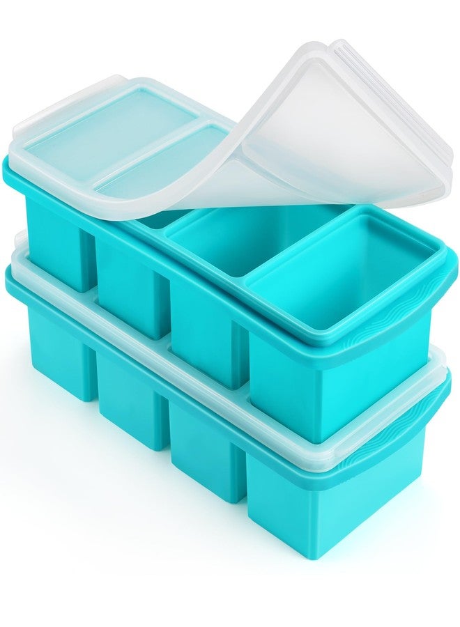 Uozuke Silicone Freezer Tray with Lid - 1 Cup Silicone Food Freezer Tray - Large Ice Cube Freezer Molds - Soup, Sauce, leftovers, Homemade Meal Prep Freezing Kitchen Storage Containers - Aqua - 2-Pack - Image 1