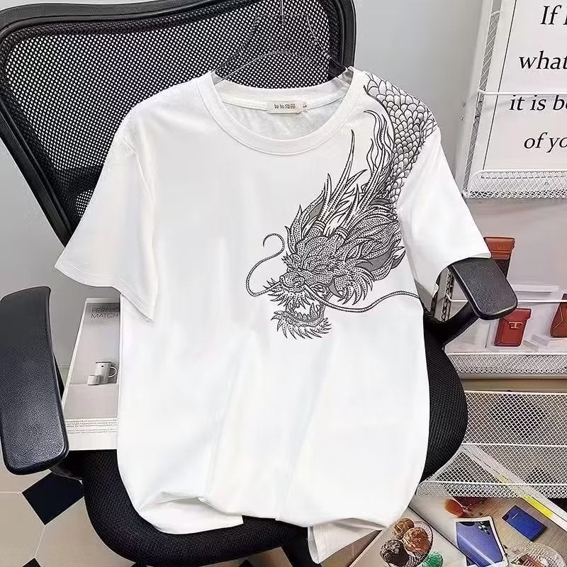 Spiritual Boy Drilling Shoulder Dragon Short-Sleeved T-Shirt Men'S Half-Sleeved T-Shirt Internet Popular Same Style Fashionable Brand Short-Sleeved Men'S - Image 2
