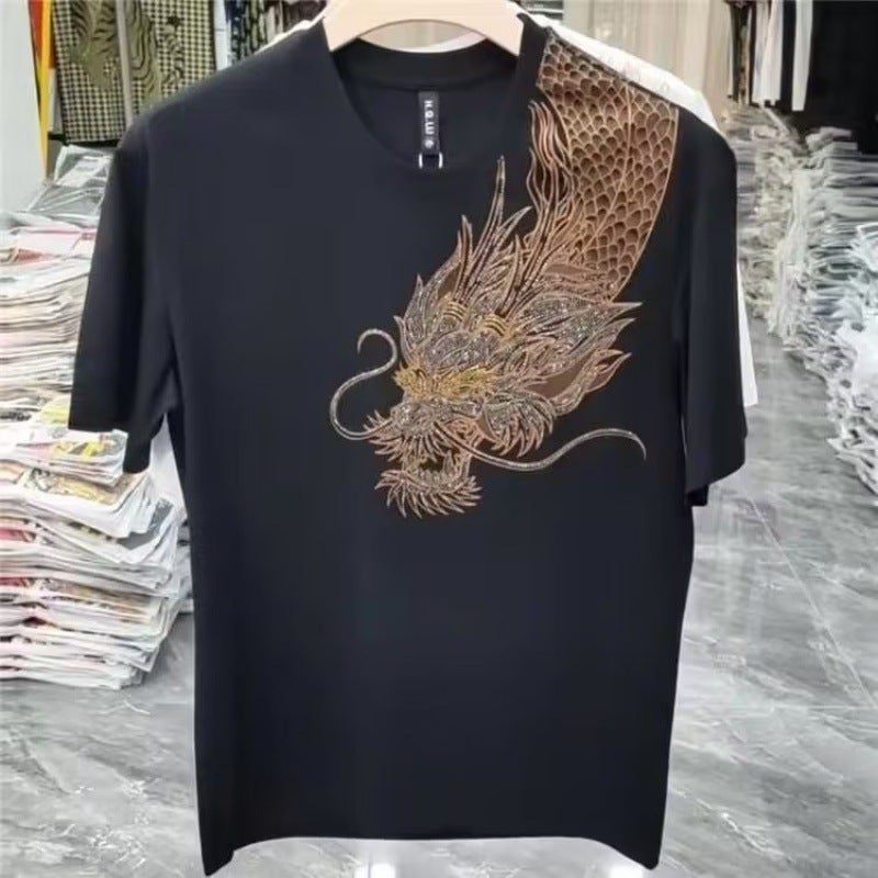Spiritual Boy Drilling Shoulder Dragon Short-Sleeved T-Shirt Men'S Half-Sleeved T-Shirt Internet Popular Same Style Fashionable Brand Short-Sleeved Men'S - Image 1