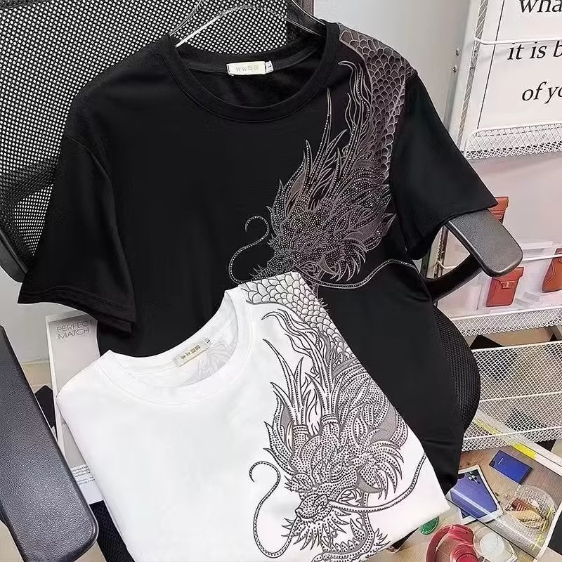 Spiritual Boy Drilling Shoulder Dragon Short-Sleeved T-Shirt Men'S Half-Sleeved T-Shirt Internet Popular Same Style Fashionable Brand Short-Sleeved Men'S - Image 4