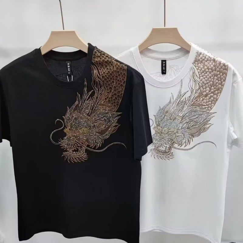 Spiritual Boy Drilling Shoulder Dragon Short-Sleeved T-Shirt Men'S Half-Sleeved T-Shirt Internet Popular Same Style Fashionable Brand Short-Sleeved Men'S - Image 5