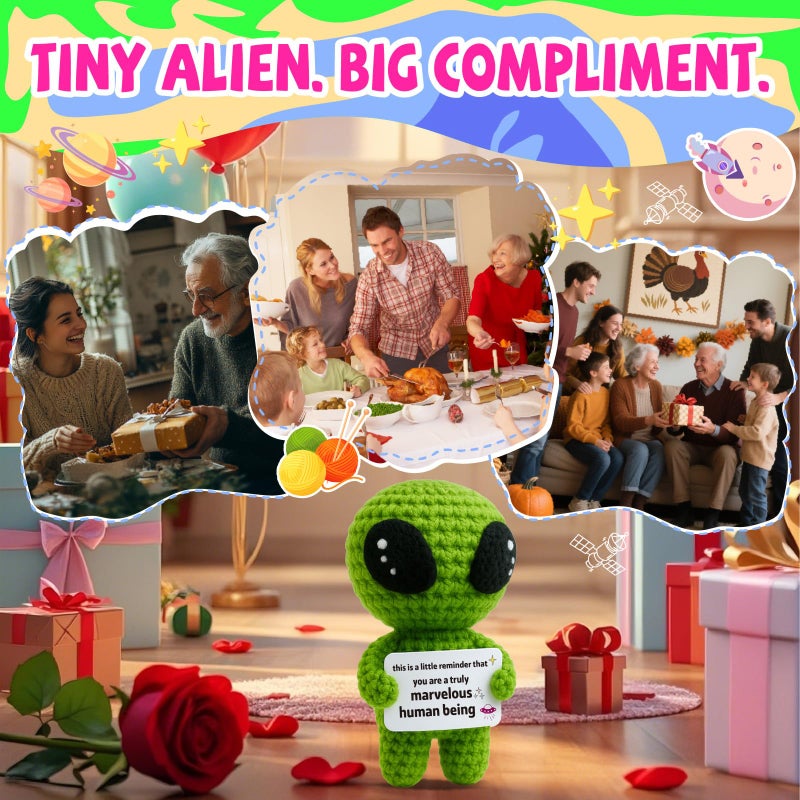 MAMAGIFTREE Galentines Day Positive Appreciation Gifts for Women Men Friends - Valentine's Emotional Positive Support Funny Gag Crochet Alien Plush Pickle Birthday for Her Him Stuffers Offcie Decoration - Image 3