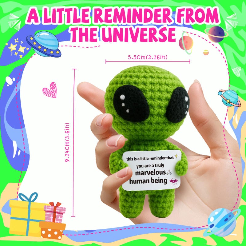 MAMAGIFTREE Galentines Day Positive Appreciation Gifts for Women Men Friends - Valentine's Emotional Positive Support Funny Gag Crochet Alien Plush Pickle Birthday for Her Him Stuffers Offcie Decoration - Image 5