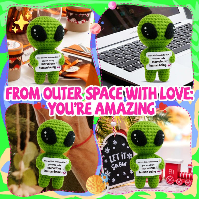 MAMAGIFTREE Galentines Day Positive Appreciation Gifts for Women Men Friends - Valentine's Emotional Positive Support Funny Gag Crochet Alien Plush Pickle Birthday for Her Him Stuffers Offcie Decoration - Image 4