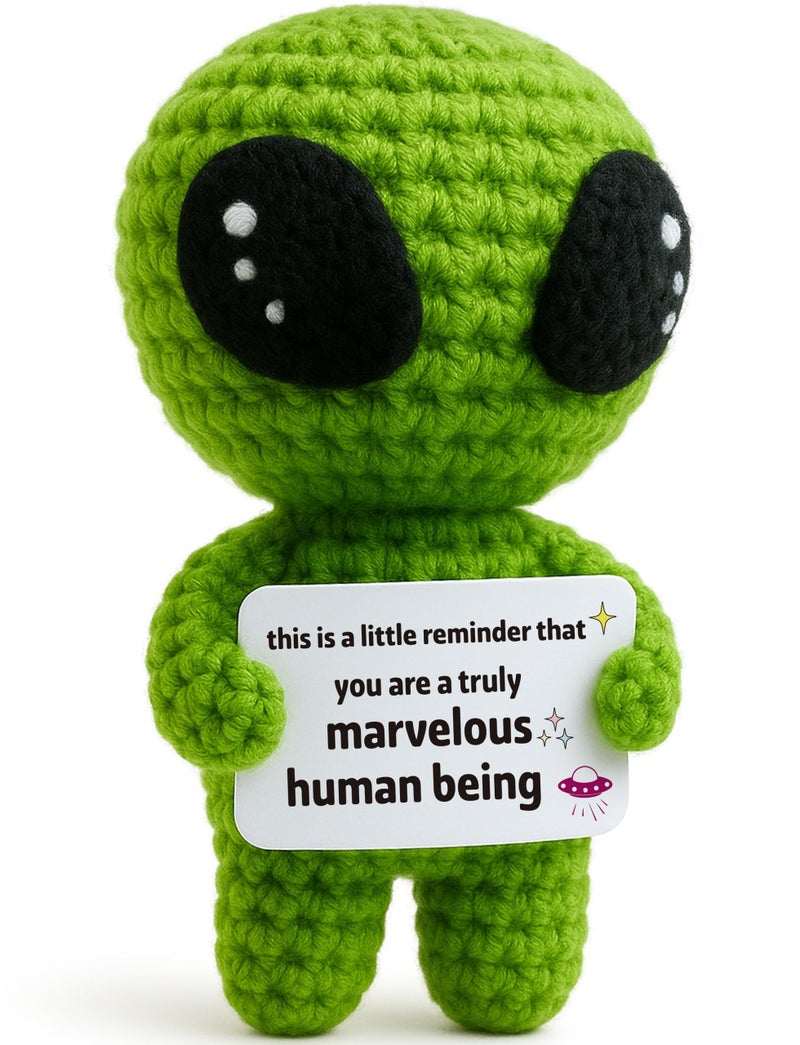 MAMAGIFTREE Galentines Day Positive Appreciation Gifts for Women Men Friends - Valentine's Emotional Positive Support Funny Gag Crochet Alien Plush Pickle Birthday for Her Him Stuffers Offcie Decoration - Image 1