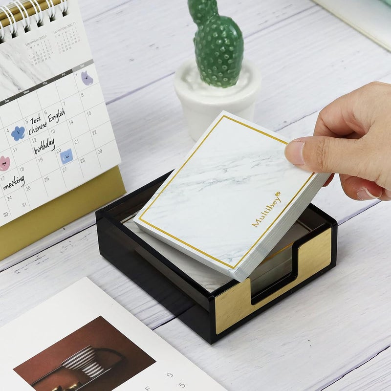 Buqoo Acrylic Black and Gold Sticky Note Holder 3.7"¡Á3.7 Sticky Note Dispenser for Desk Cute Memo Notepad Holder for Office Supplies - Image 3