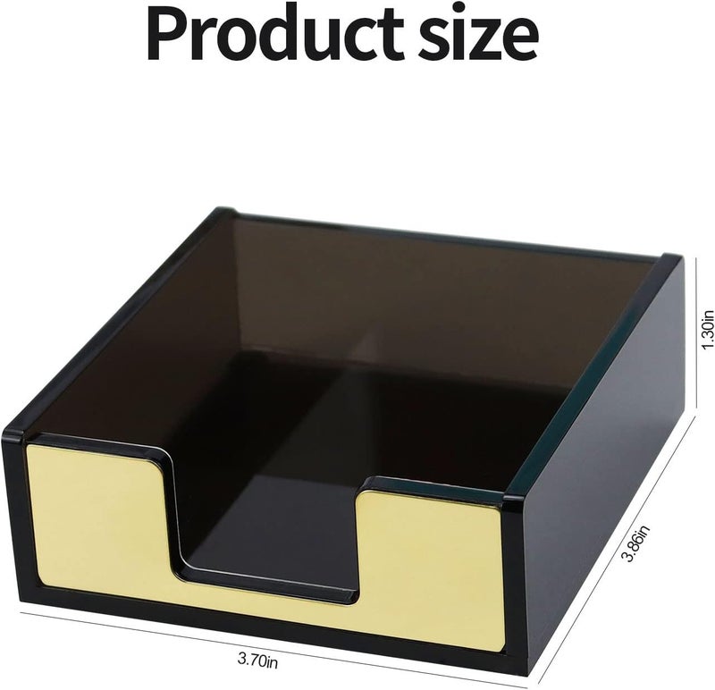 Buqoo Acrylic Black and Gold Sticky Note Holder 3.7"¡Á3.7 Sticky Note Dispenser for Desk Cute Memo Notepad Holder for Office Supplies - Image 2