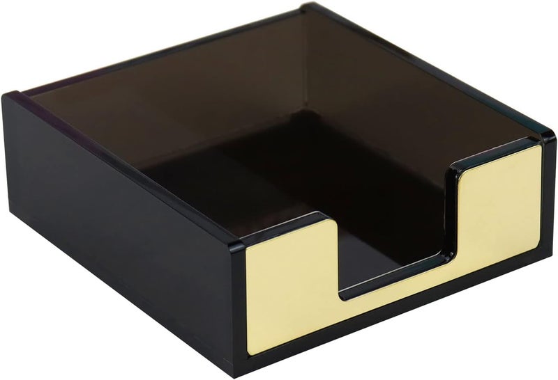 Buqoo Acrylic Black and Gold Sticky Note Holder 3.7"¡Á3.7 Sticky Note Dispenser for Desk Cute Memo Notepad Holder for Office Supplies - Image 1