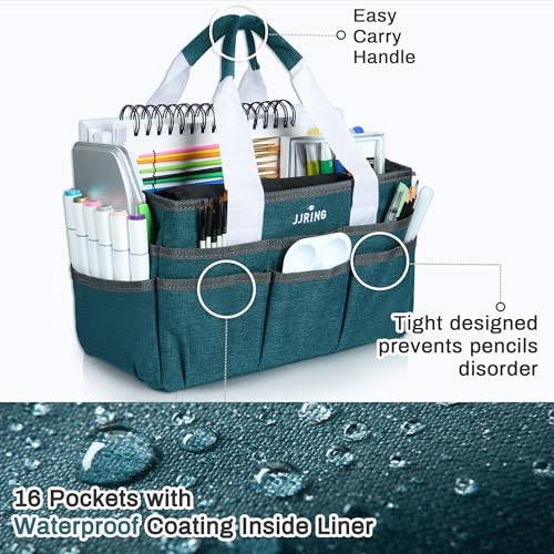 JJRING Craft Organizer Tote Bag for Art Storage, Caddy with Multiple Pockets, Bluish Green Sewing Bag for Scrapbooking, School, Medical, and Office Supplies - Image 4
