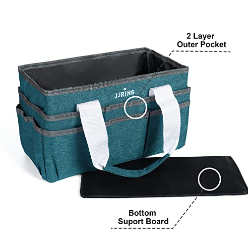 JJRING Craft Organizer Tote Bag for Art Storage, Caddy with Multiple Pockets, Bluish Green Sewing Bag for Scrapbooking, School, Medical, and Office Supplies - Image 3