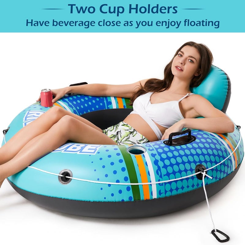 Jasonwell Inflatable River Tube - Heavy Duty Water Sport Floating Lounge with Cup Holders for Adults (Cyan, XL) - Image 2