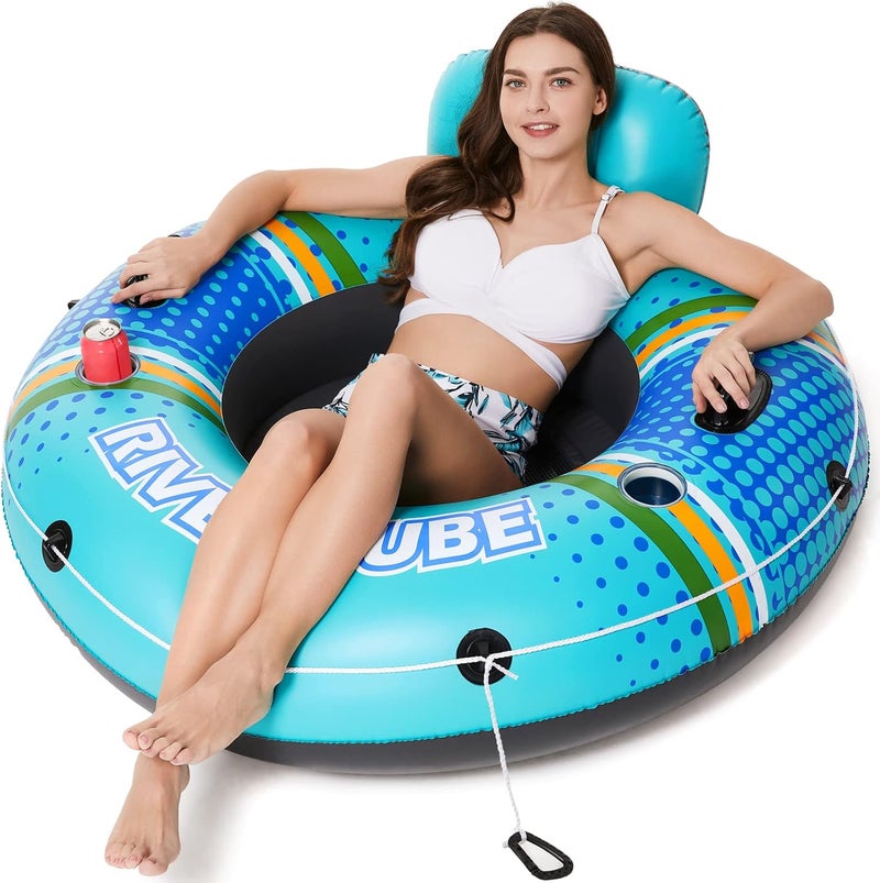 Jasonwell Inflatable River Tube - Heavy Duty Water Sport Floating Lounge with Cup Holders for Adults (Cyan, XL) - Image 1