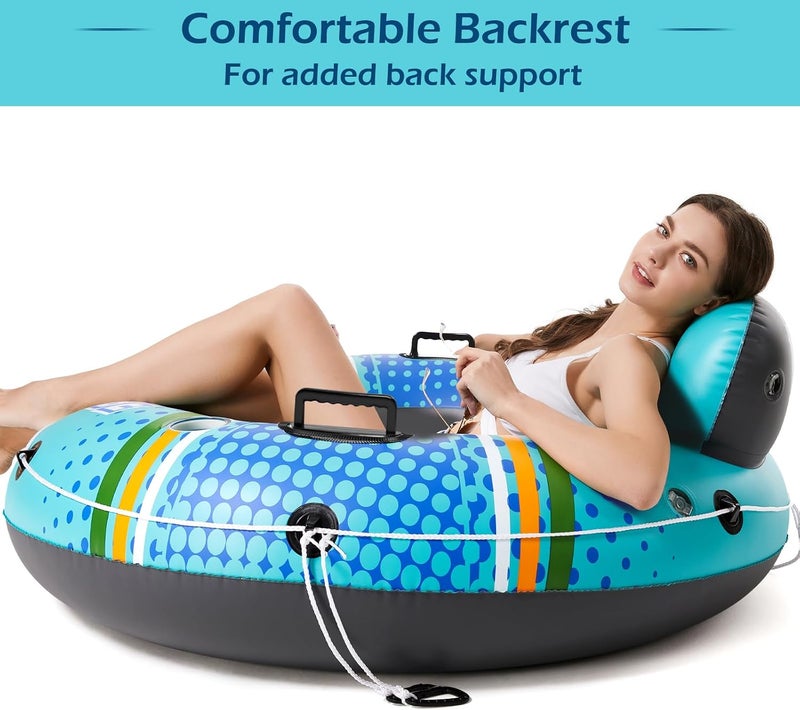 Jasonwell Inflatable River Tube - Heavy Duty Water Sport Floating Lounge with Cup Holders for Adults (Cyan, XL) - Image 3
