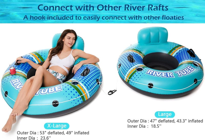 Jasonwell Inflatable River Tube - Heavy Duty Water Sport Floating Lounge with Cup Holders for Adults (Cyan, XL) - Image 5